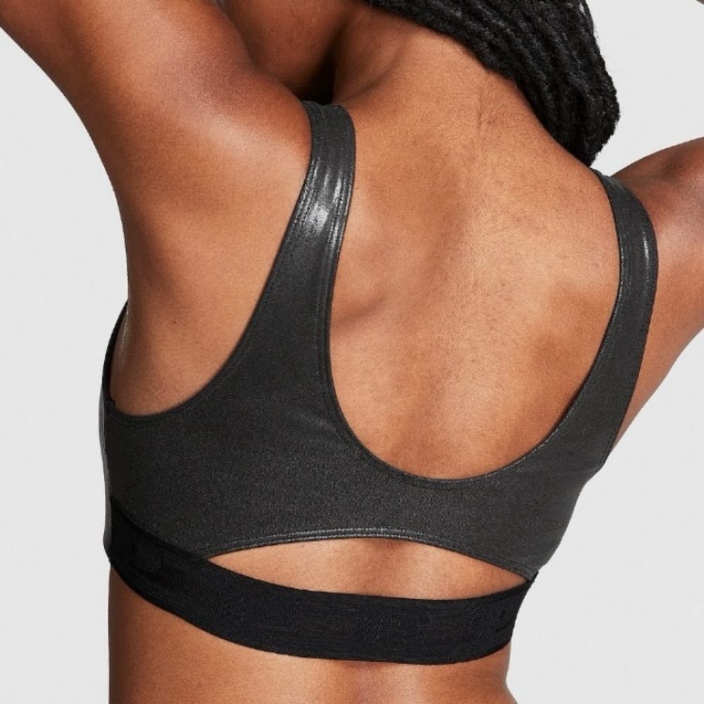 Victoria’s Secret Pink Ultimate Square-Neck Sports Bra Black Sparkle Size Large - Picture 4 of 17